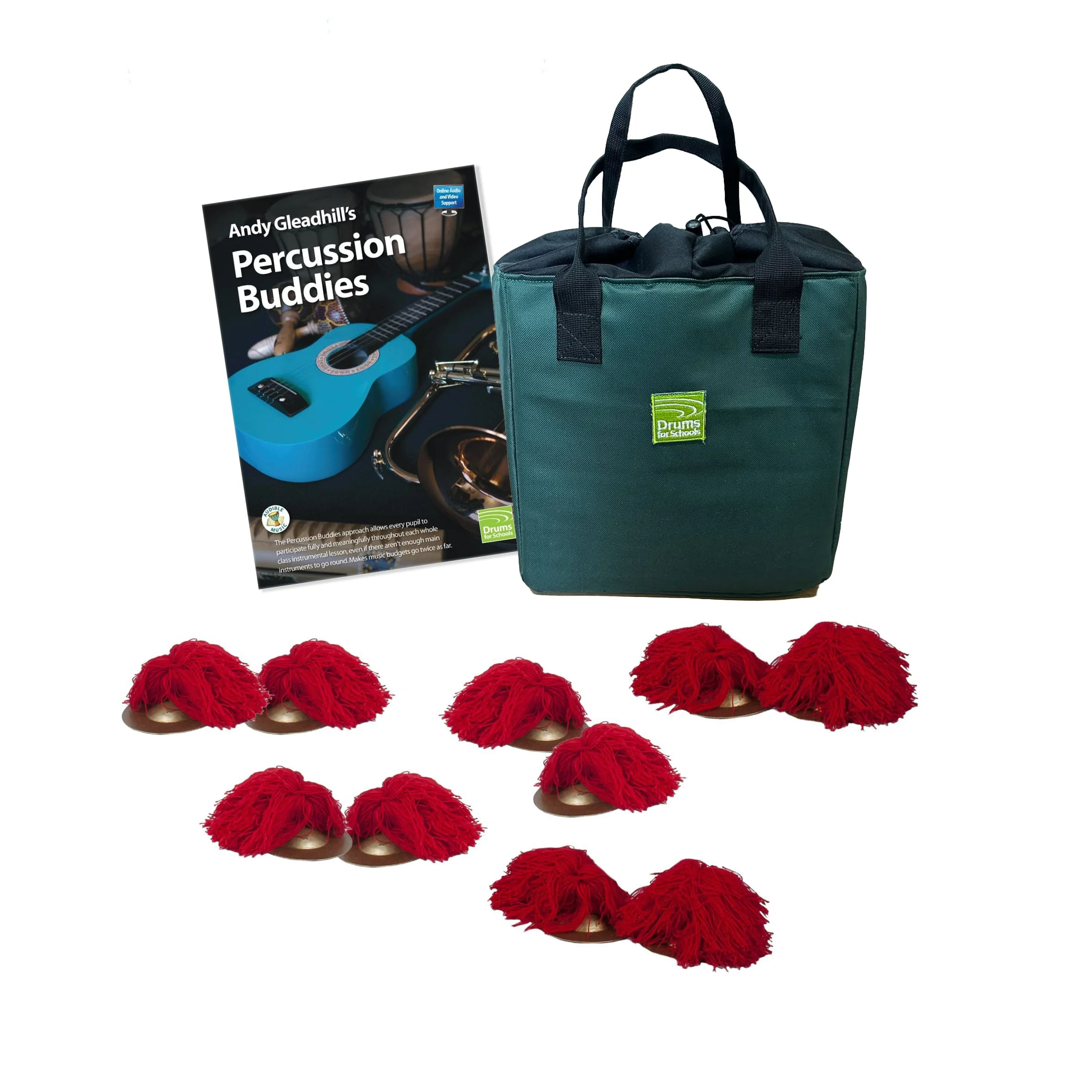 Indonesian Gamelan 5 Player Percussion Buddies Set with ceng ceng, Percussion Buddies book and carry bag