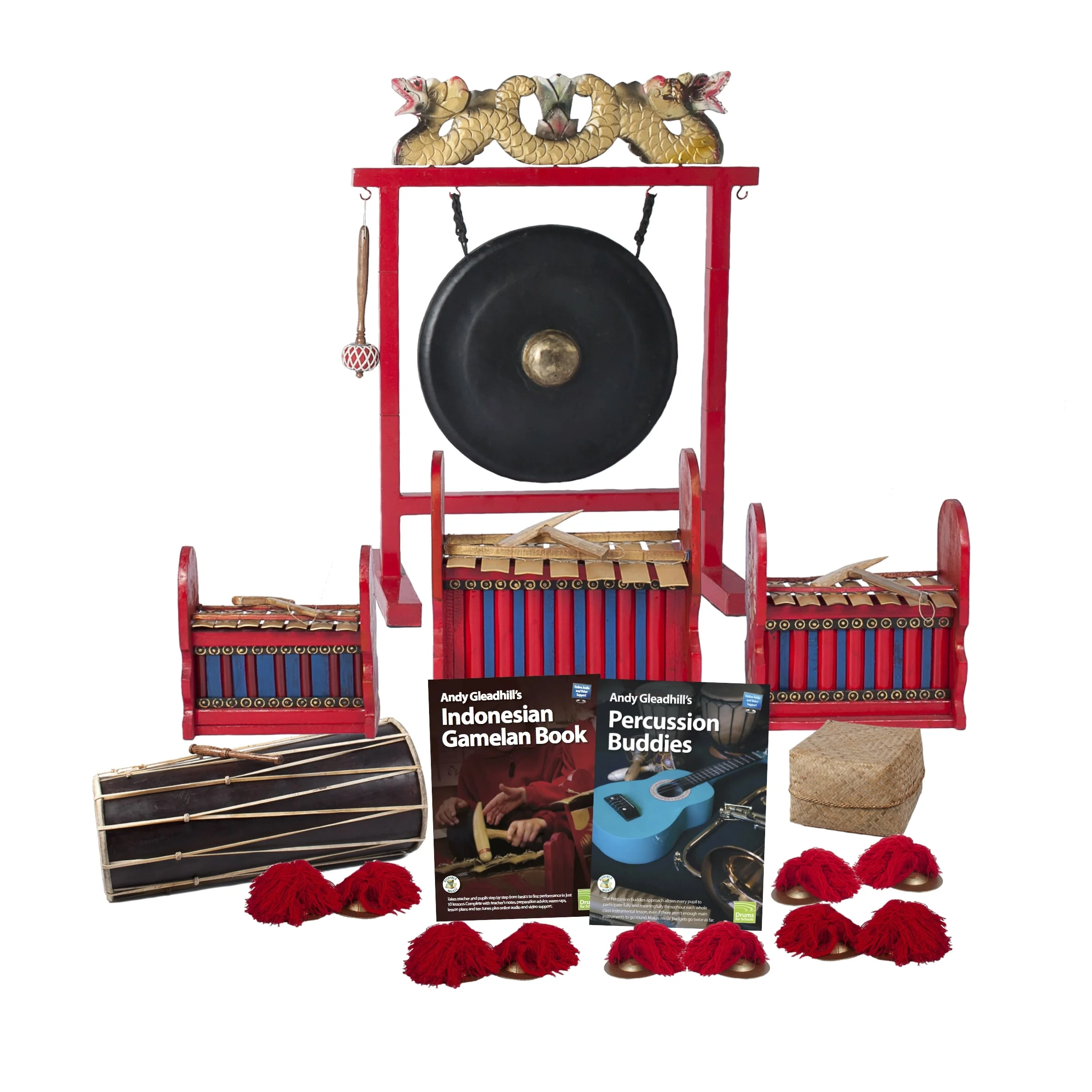 Indonesian Gamelan Budget 10 Player Class Pack Buddies with gong, metallophones, Balinese drum, ceng ceng and teaching books