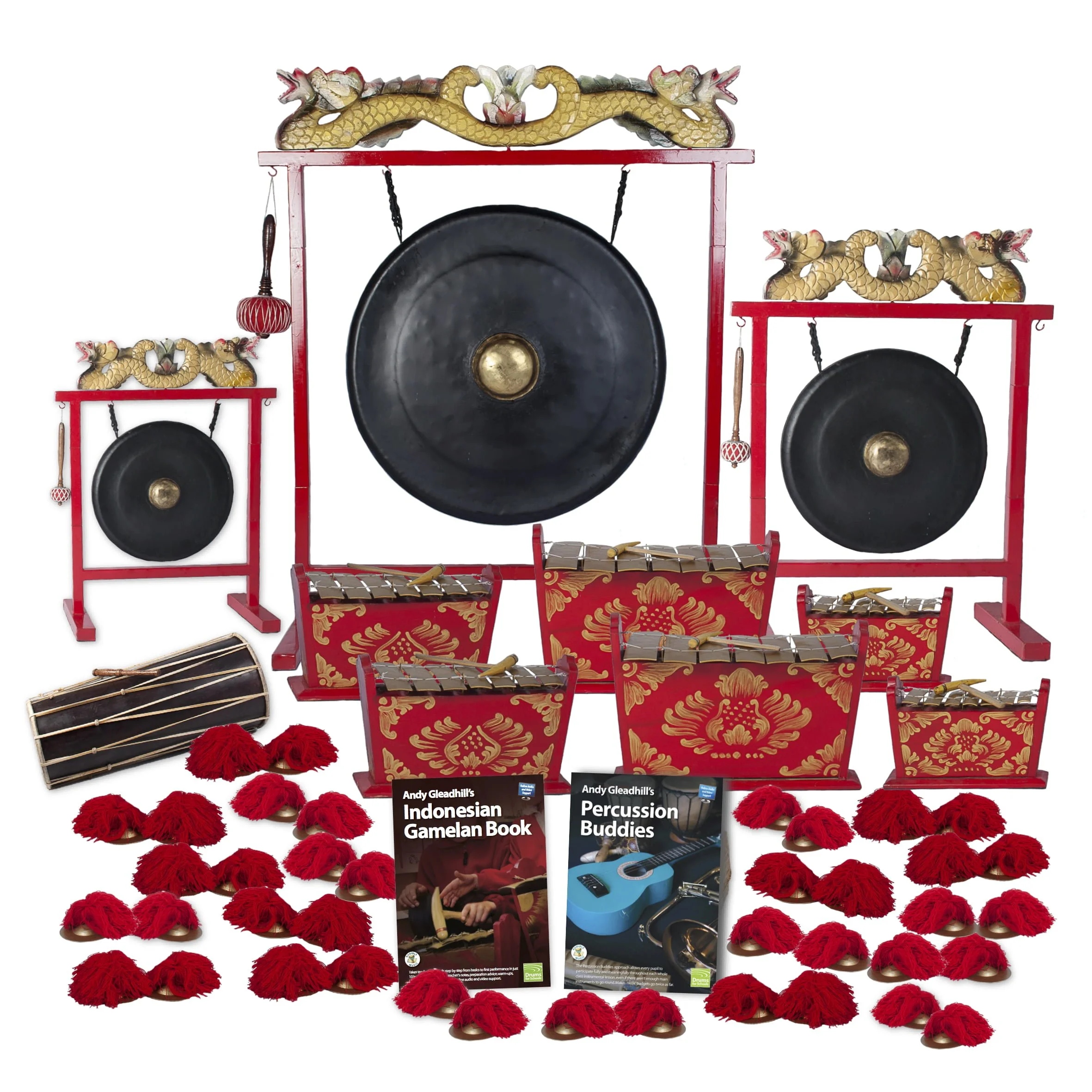 Indonesian Gamelan Standard 30 Player Class Pack Budget Buddies with Gongs, Metallophones, Cymbals, and Teaching Guides