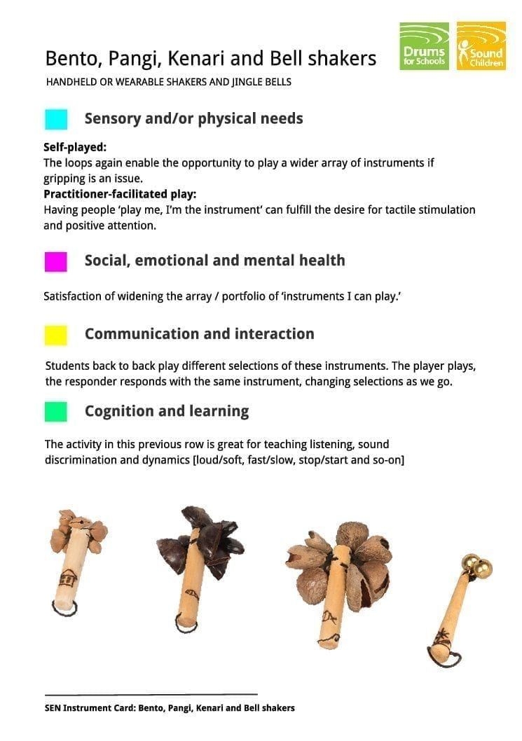 SEN Instrument Cards - Bento, Pangi, Kenari and Bell shakers