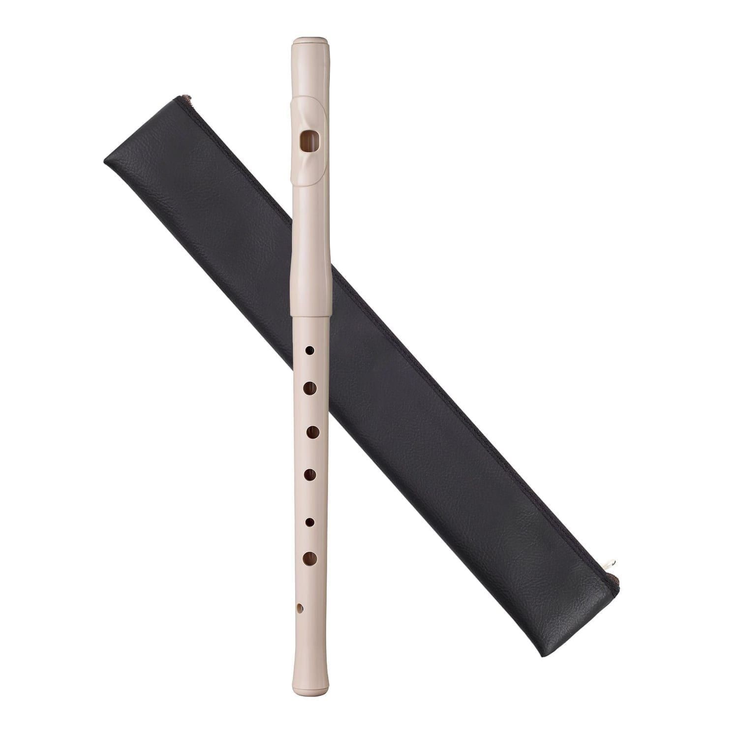 Recorder Workshop 101 fife, white plastic body, shown with black zip carry bag