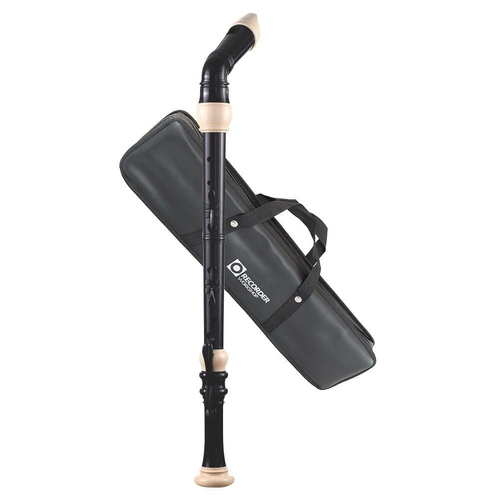 Recorder Workshop 604B bass recorder and zipped bag - black with white trim.