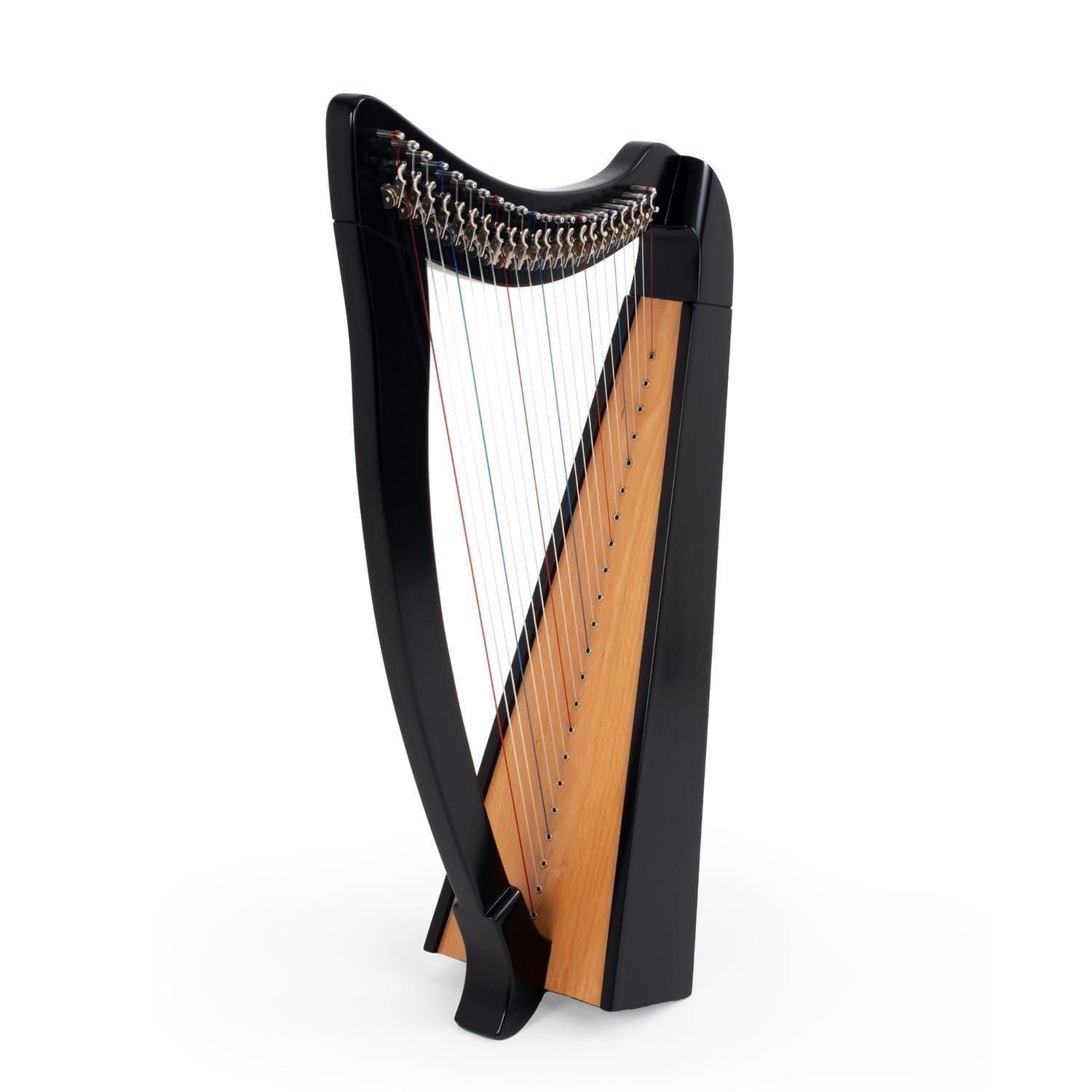 MMX Celtic Harp in Black 22 Strings with beechwood soundboard and lever tuners on a sleek gloss frame