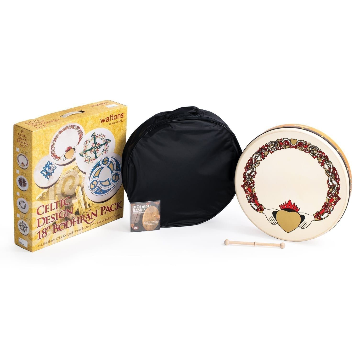 Percussion Plus - 18" Bodhran Claddagh with bag, tipper & DVD