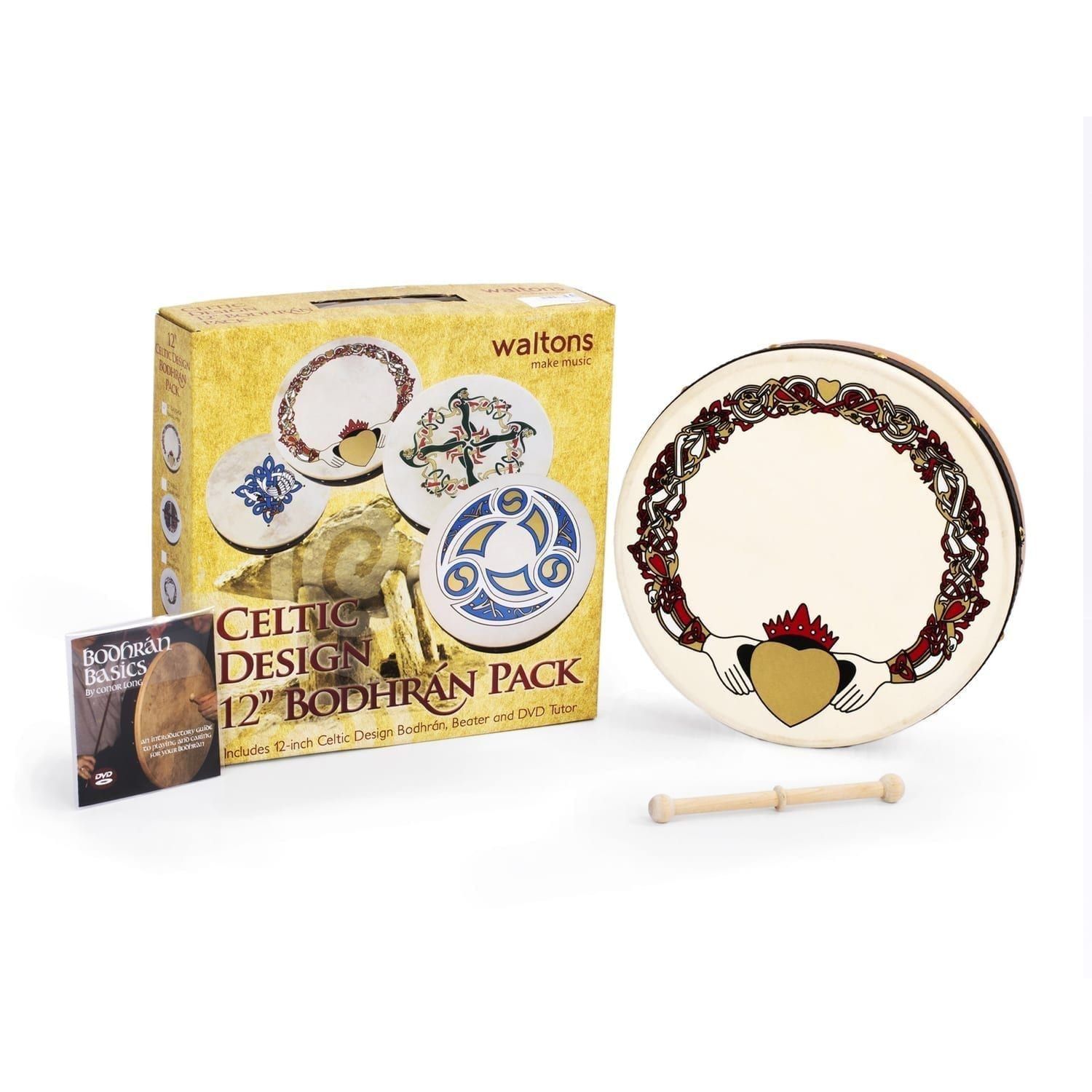 Percussion Plus 12" Bodhran Claddagh - with Tipper & DVD