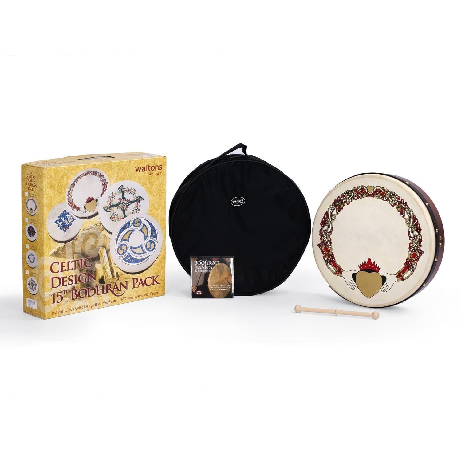 Percussion Plus bodhran 15" Claddagh with bag