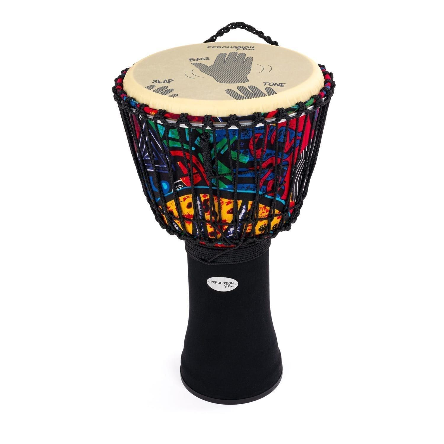 Percussion Plus Slap Djembe with 12-Inch Diameter and 60cm Height, Featuring Rope-Tuned Drumhead and Vibrant Design for Authentic Drumming