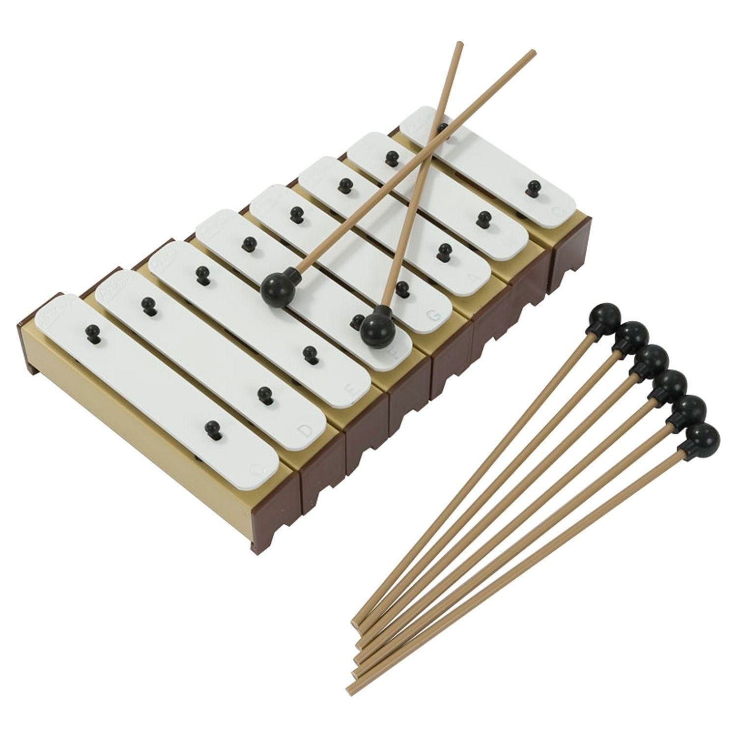 Percussion Plus set of 8 chime bars with white bars, plastic resonators and 8 beaters