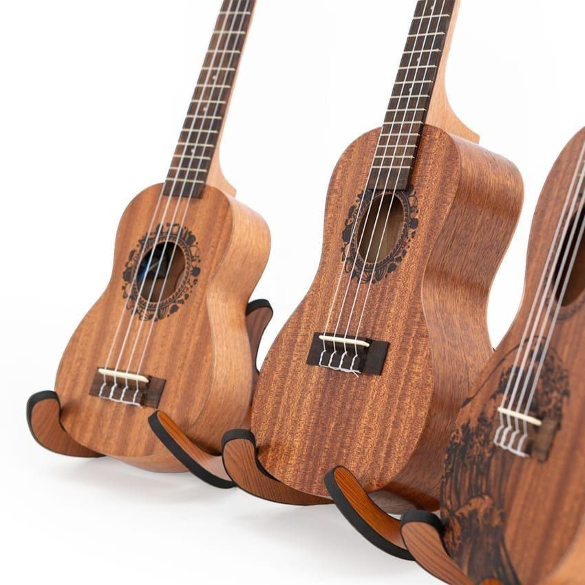 Image of Octopus Rosette electro-acoustic Ukulele details  - 3 sizes - angled