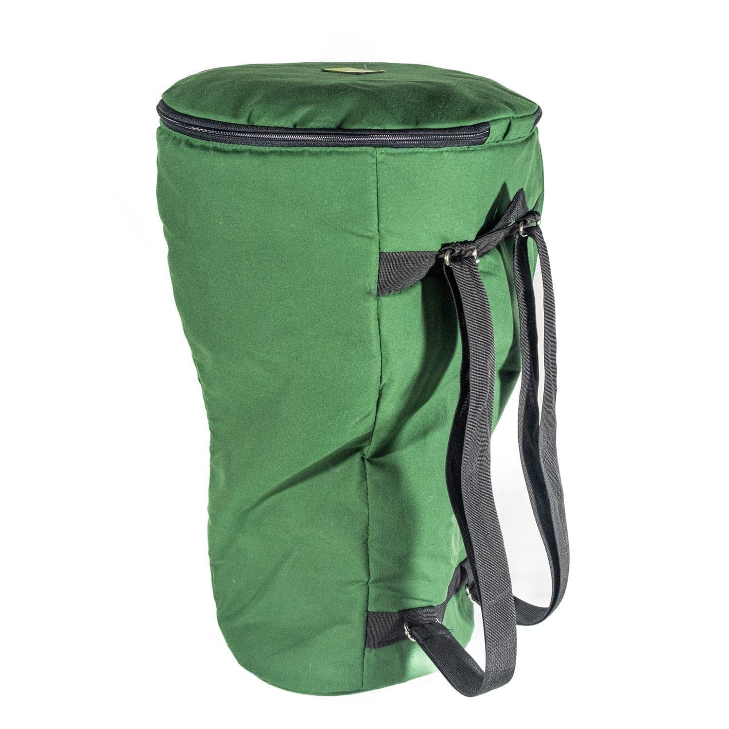 12 inch Standard djembe Drum Bag in green with zip lid and rucksack shoulder straps