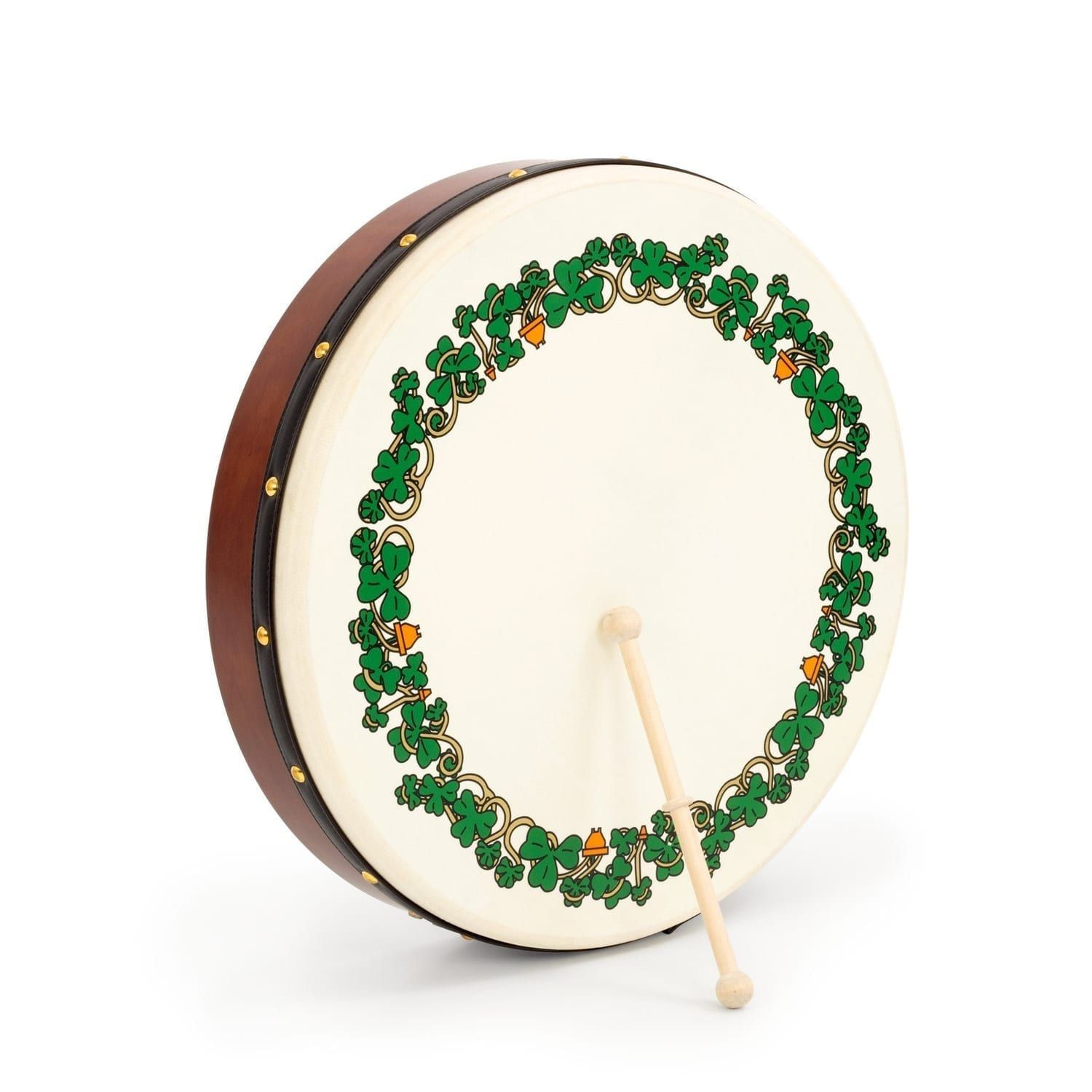 Percussion Plus bodhran 18" Shamrock
  design with bag, tipper and DVD