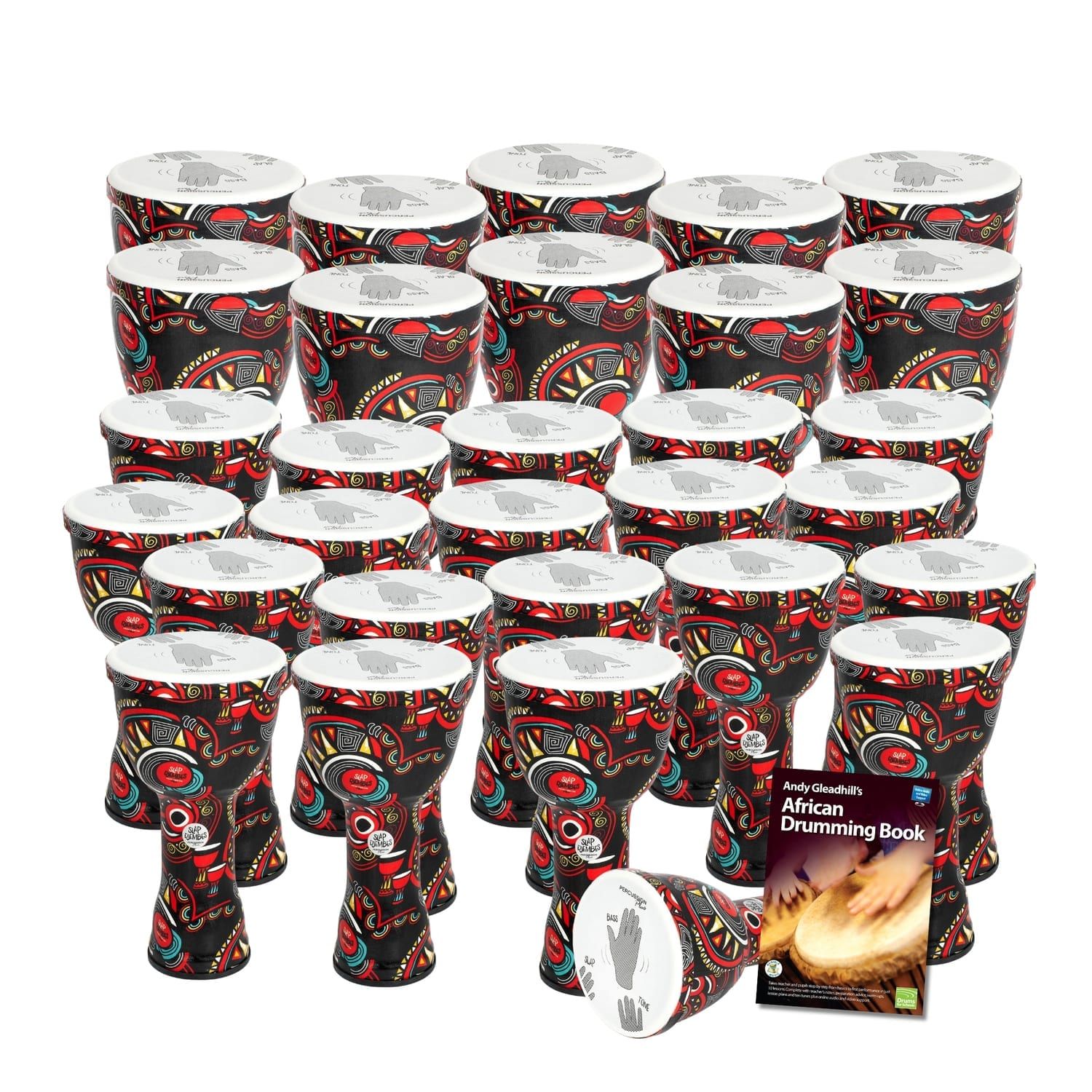 30 Secondary Pre tuned Slap Djembe Drum Pack with printed hand guides and African Drumming Book 1