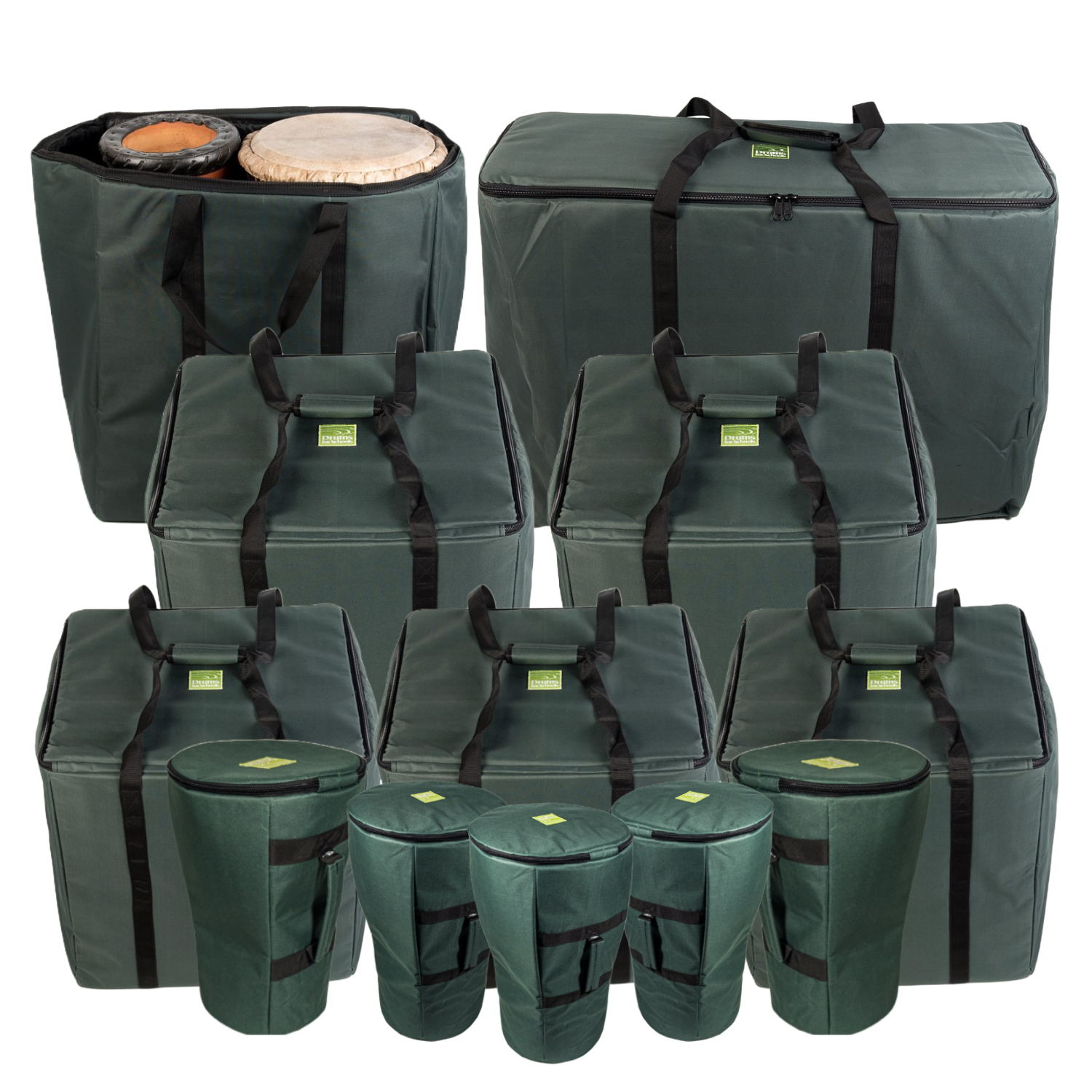 Storage Carry Bags for 30 Secondary Djembe Drums - Durable, Wide-Top Design for Easy Transport and Protection.