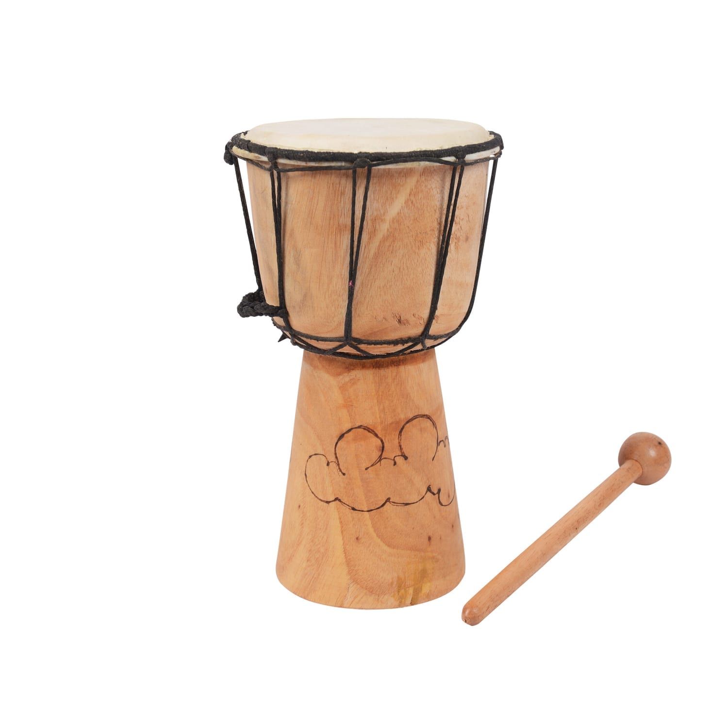 5.5 inch Carved Budget Djembe Drum – 25cm High, Wooden Drumstick, Early Years