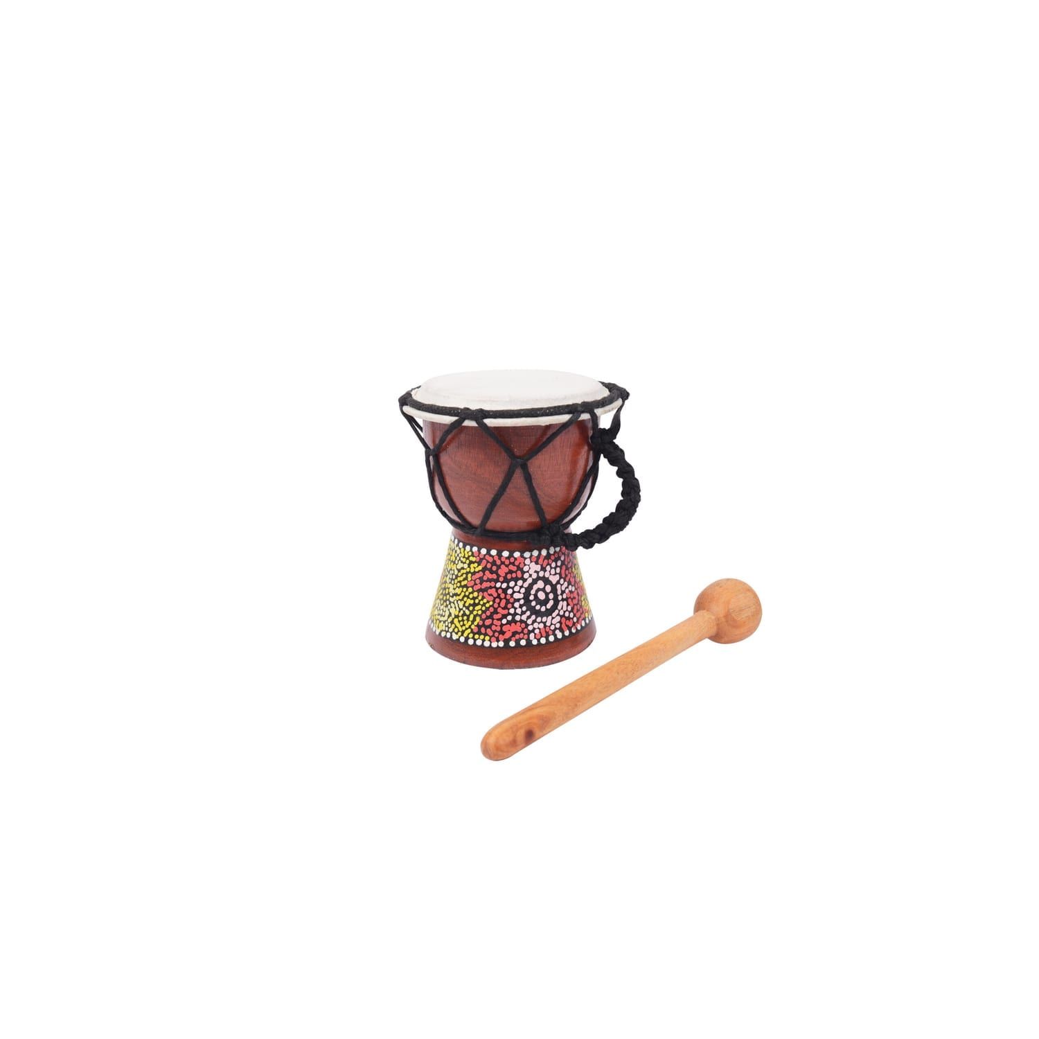 3 inch Educator Star Djembe Drum with painted shell, rope lacing, carry loop and small wooden drumstick