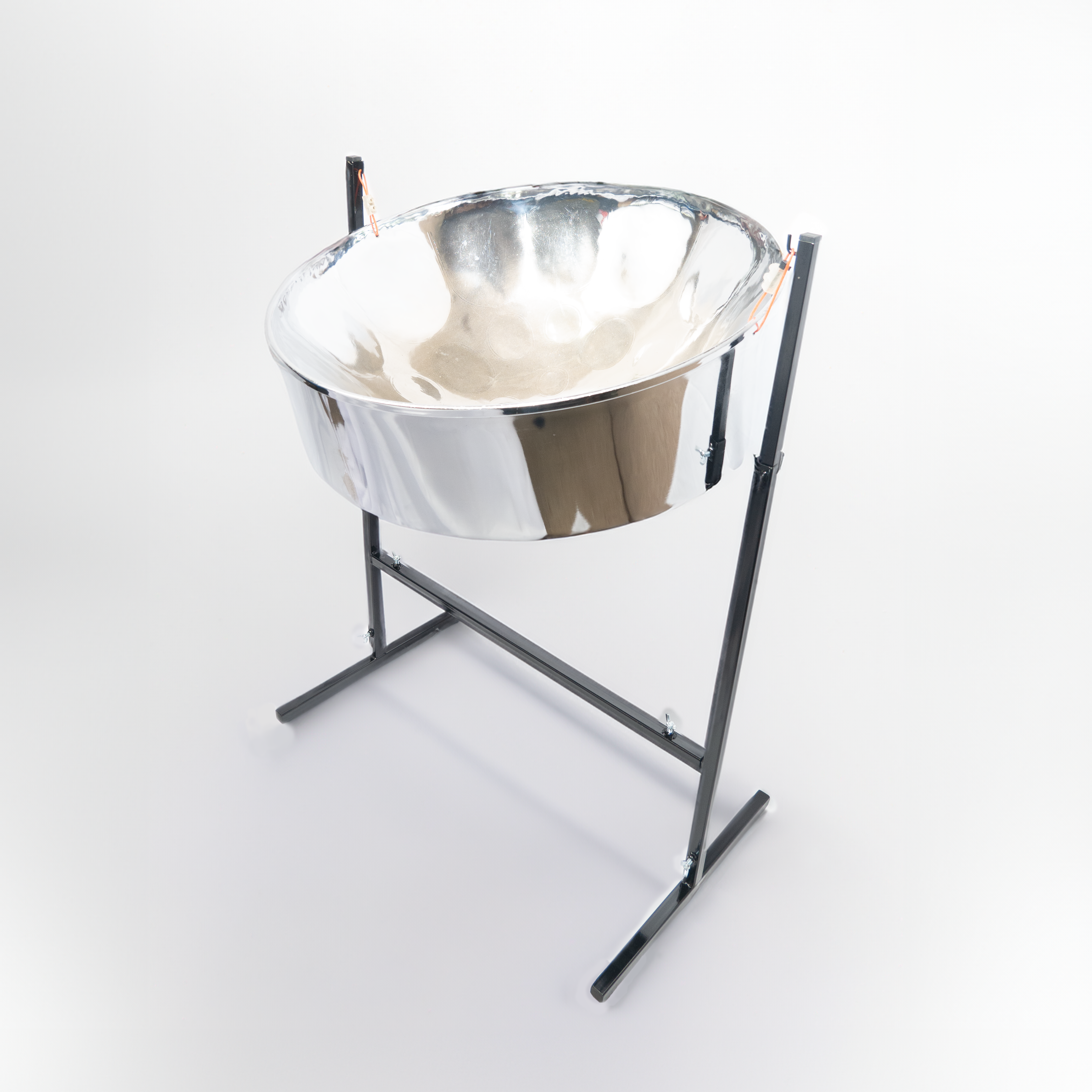 Chrome tenor steel pan with stand & mallets, delivering bright, resonant tones
