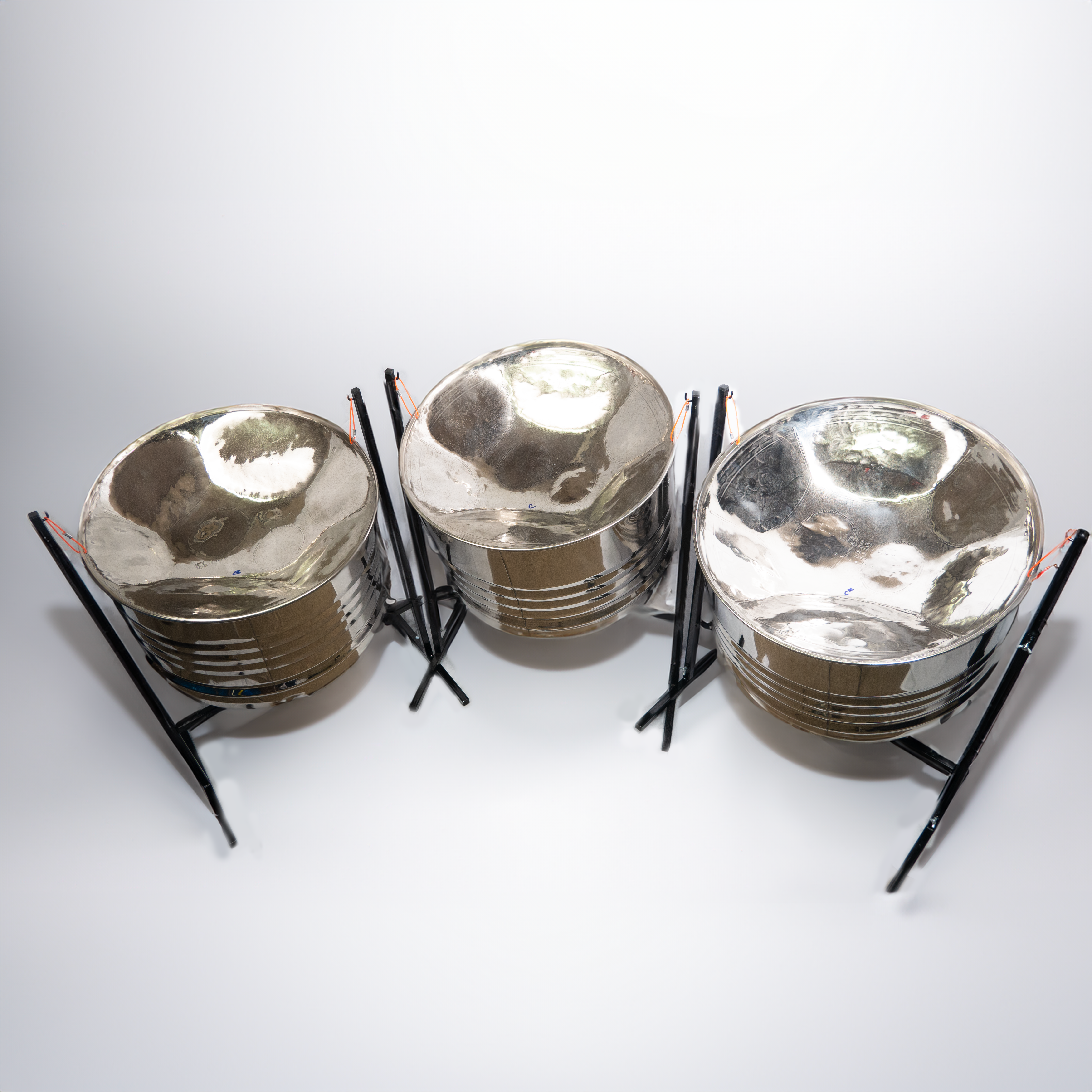 Trinipans Chrome Triple Cellos Steel Pans - stands & mallets included