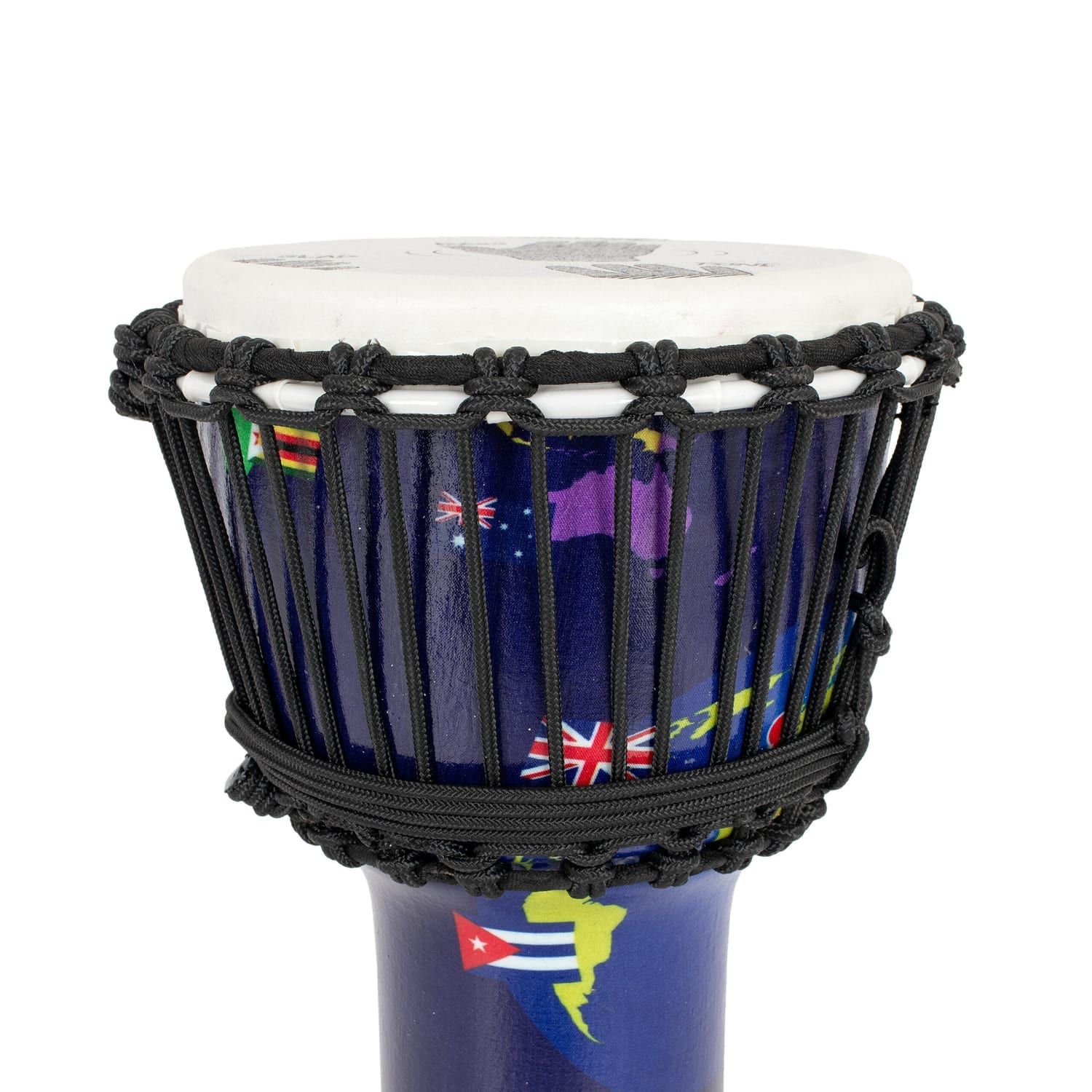 8-inch World Slap djembe drum with a synthetic head and black rope tuning.