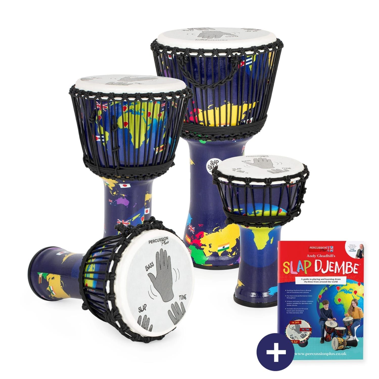 Djembe Drum Mixed Pack - 7", 8", 10", 12" - World Slap synthetic - rope-tuned