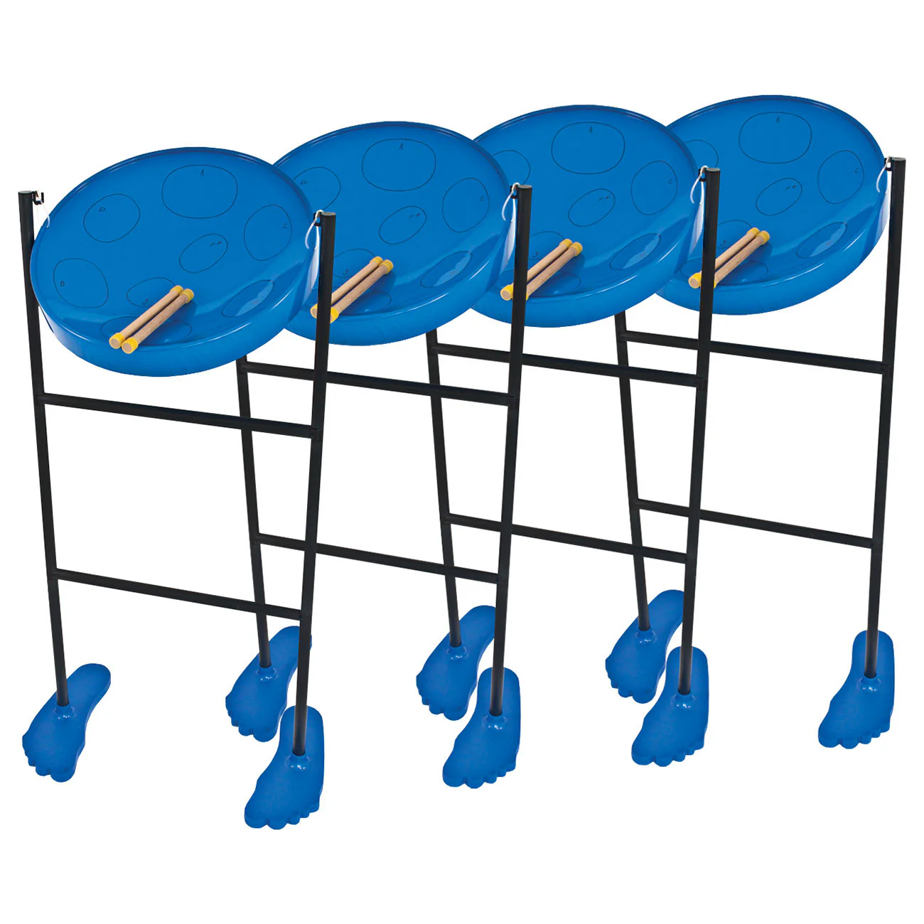 Blue Jumbie Jam Steel Pan Drum Pack with 4 floor standing drums.