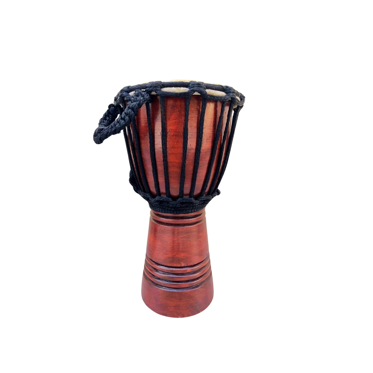 Deep carved djembe drum 6.5 inch, 30cm high, handcrafted from sustainable wood, delivering rich tones and durability for drumming enthusiasts.