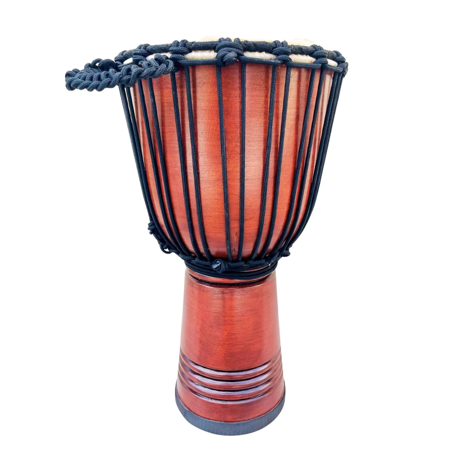 12 inch Educator Classic Deep Carved djembe - 60cm high with goatskin head, nylon stringing, deep-carved mahogany shell, and rubber base.
