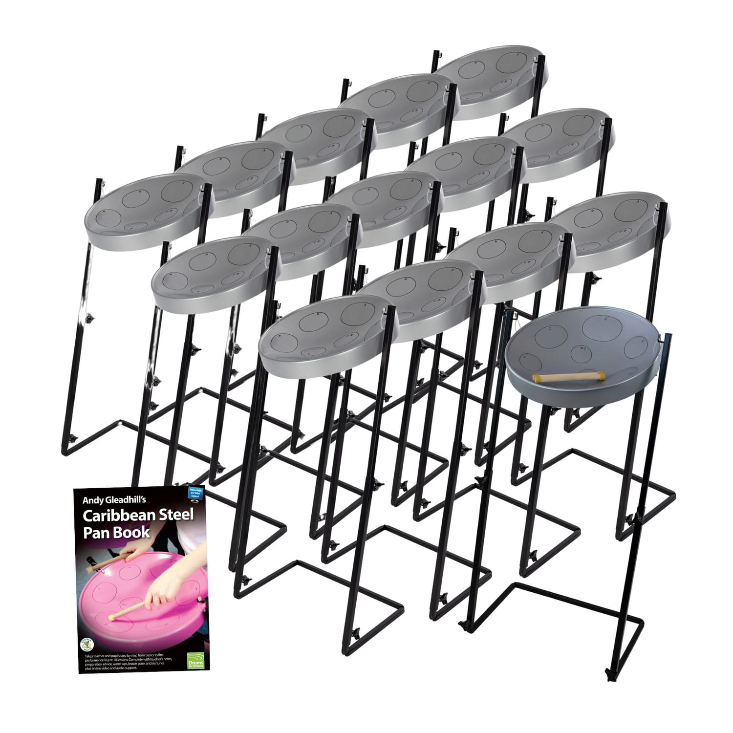 Caribbean Steel Pan Jumbie 15 Set – complete with Z stands for easy setup