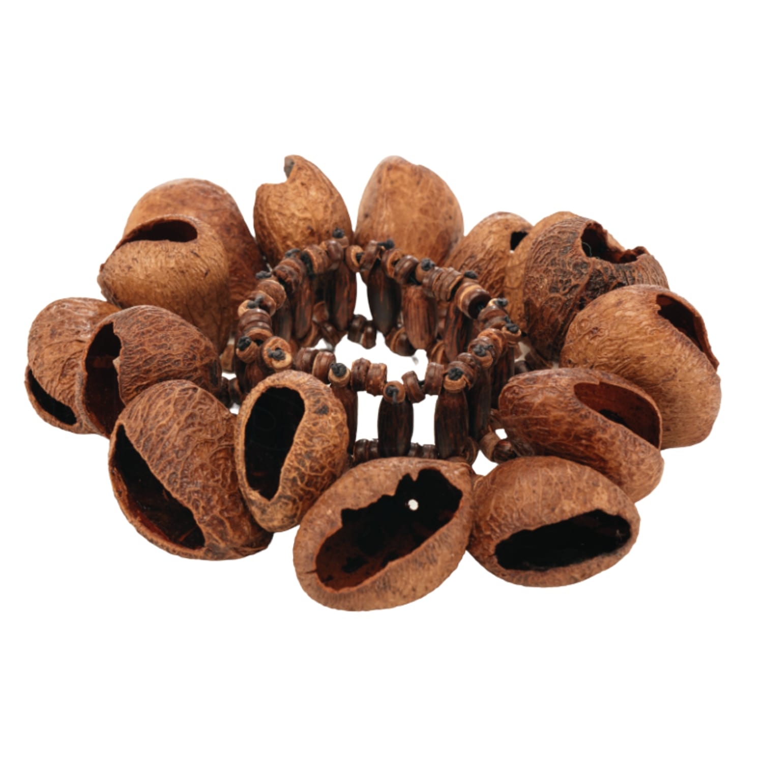 Bracelet Shaker Pangi made from natural seed pods on elastic beaded band