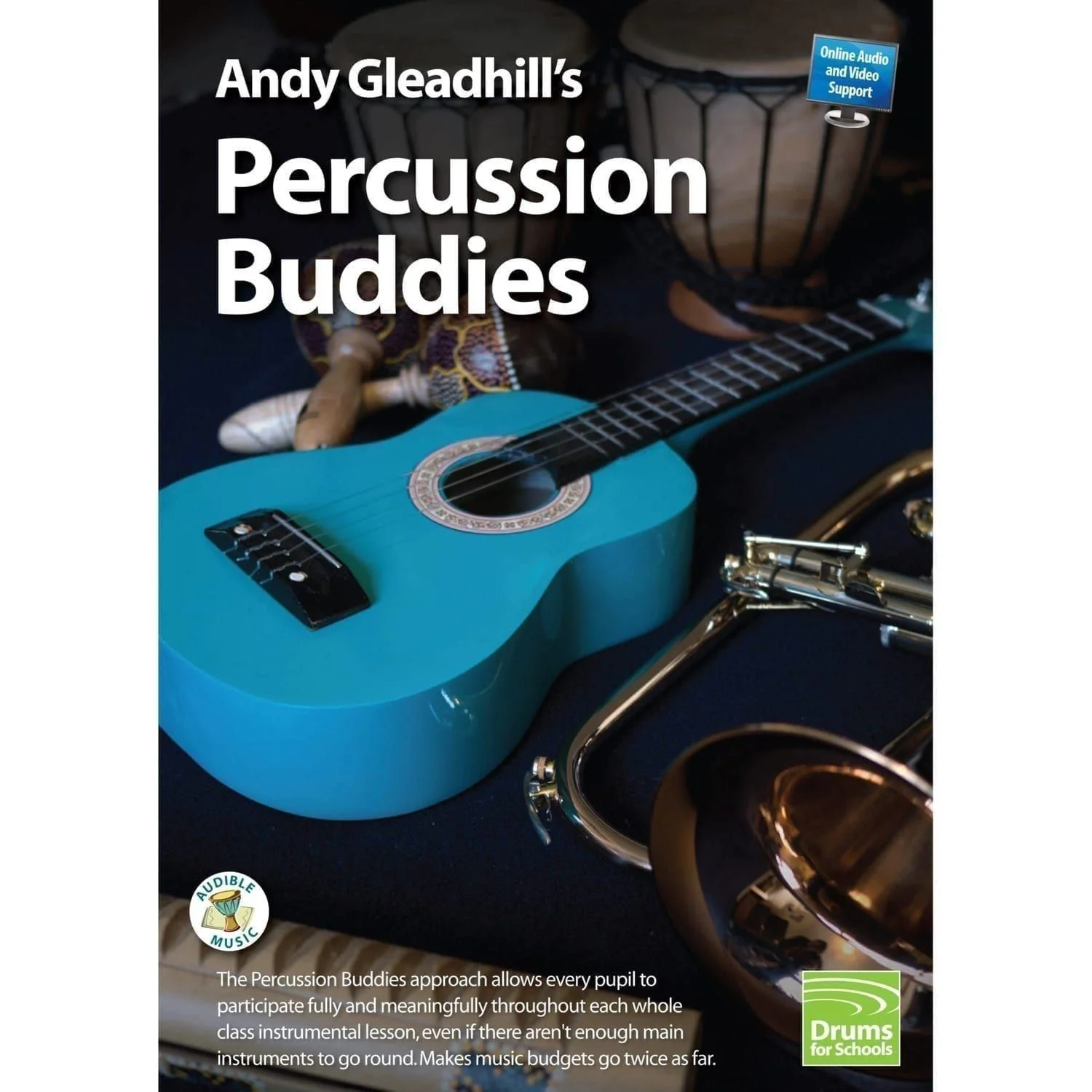 This is a product image of the front cover of Andy Gleadhill's Percussion Buddies Book.