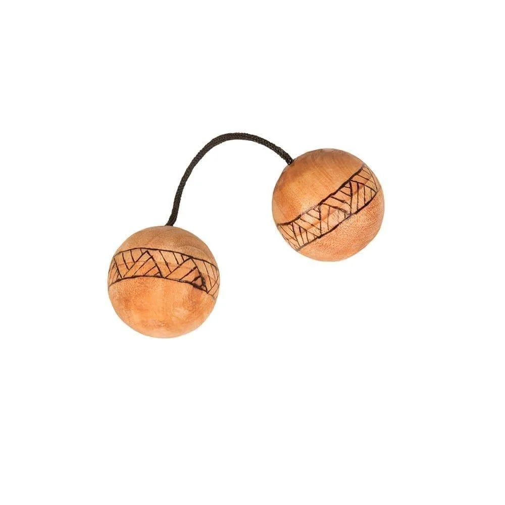 Cas Cas Shaker double shaker- two wooden balls linked by cord, etched band detail on each