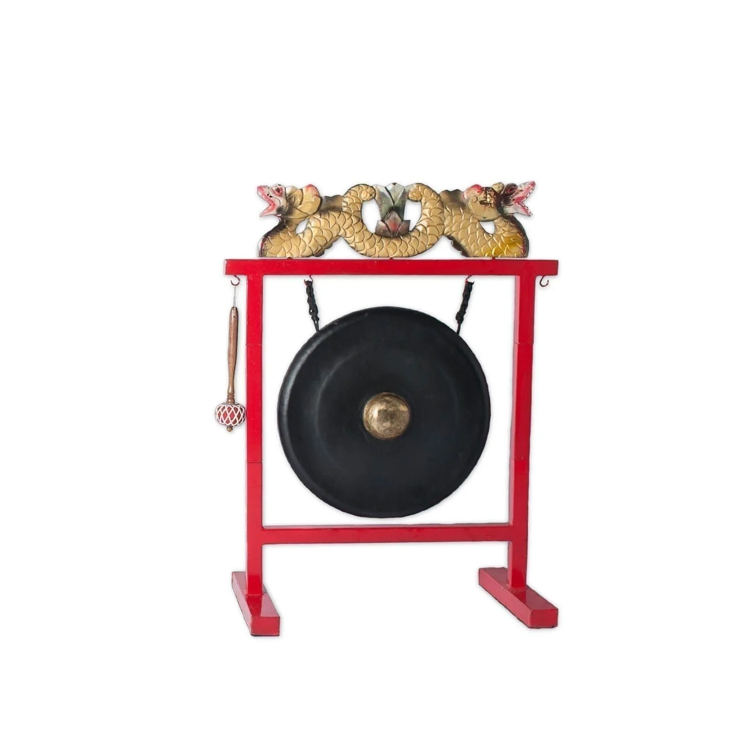 Gong Set - 12in (30cm) diameter Gong with Stand and Beater, from different angle.