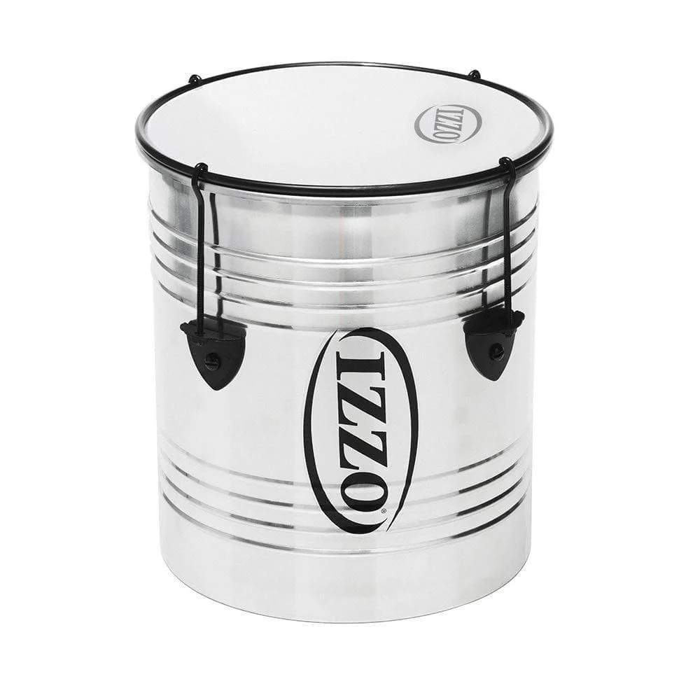 This is a product image of the Repinique - Economy - 10in diameter, Izzo. It is silver in colour with black trim and has a synthetic head. The instrument is standing upright.