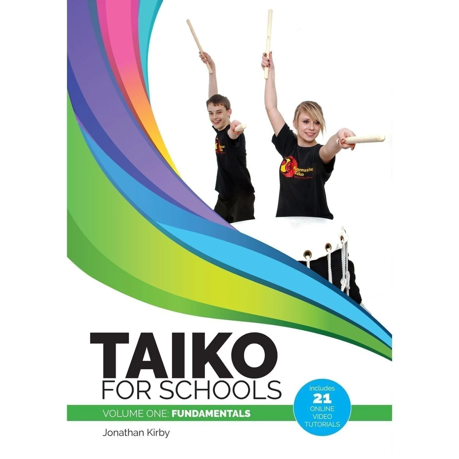 This is a product image of the front cover of Jonathan Kirby's Taiko Drumming Book.