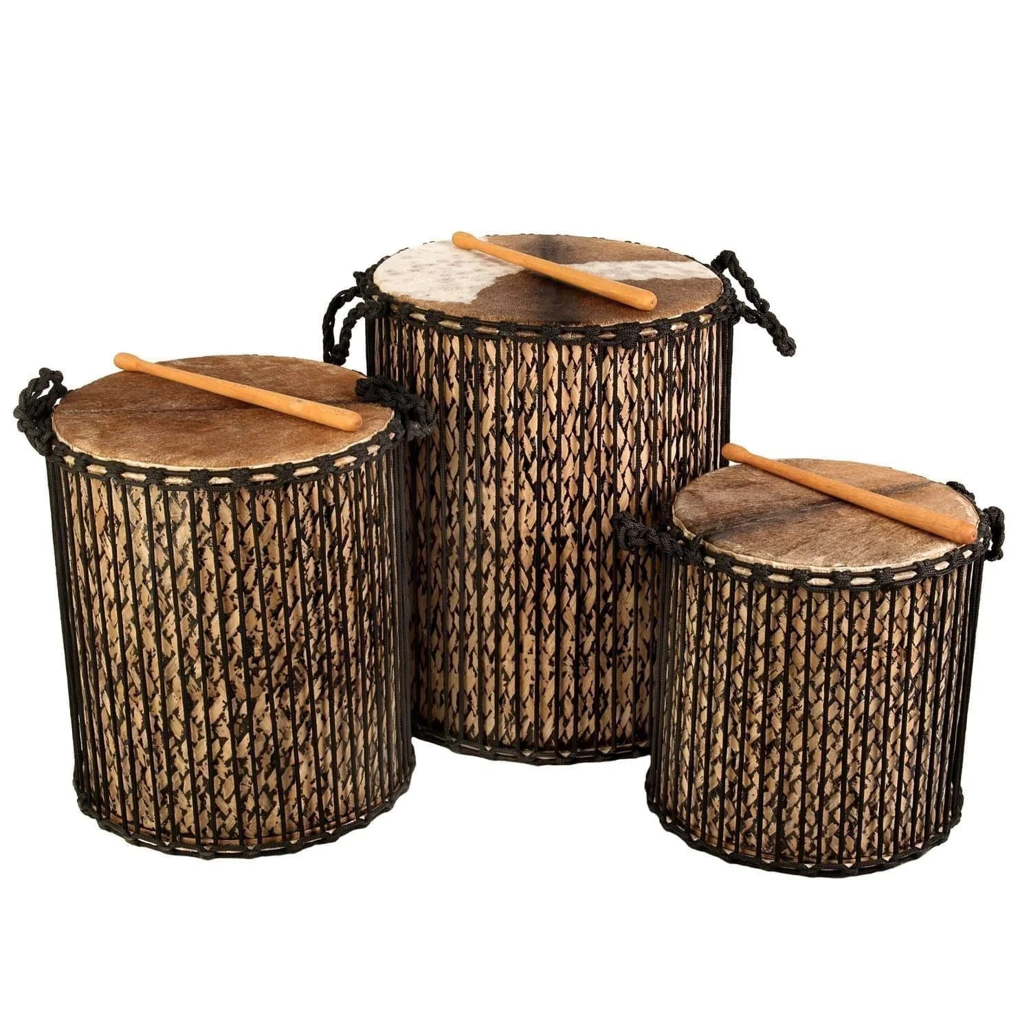 This is a product image of Drums for Schools' Large set Dundun Bamboo Drums.