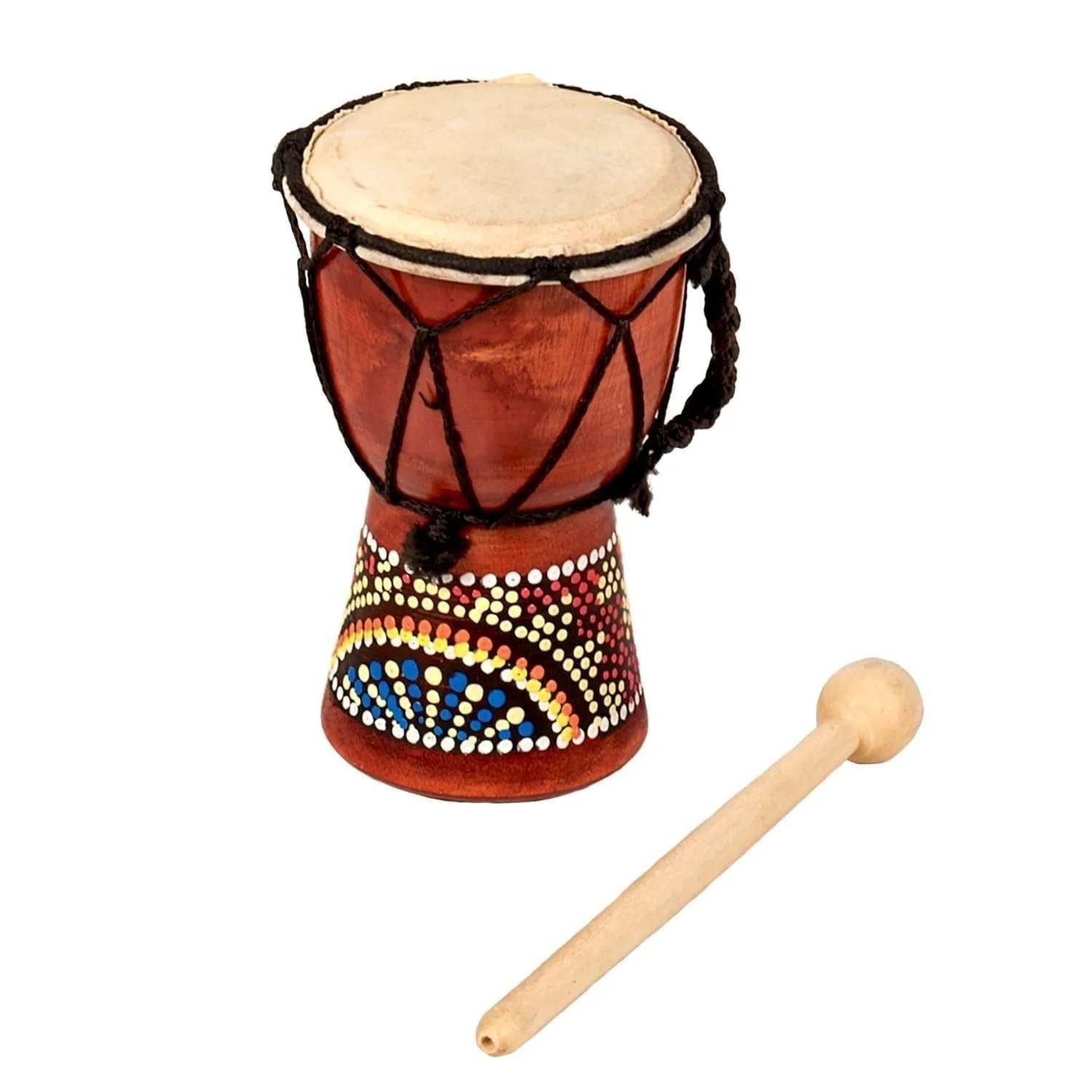 This is a product image of Drums for Schools' Djembe budget 3 inch diameter, 15cm high, painted.