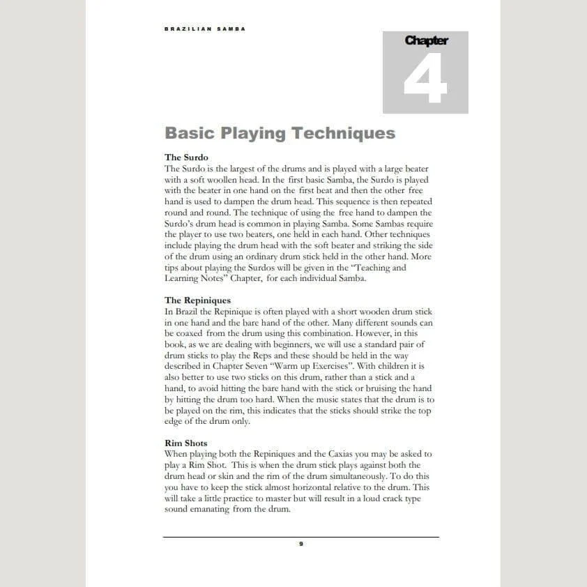 Image showing Basic Playing Techniques from Andy Gleadhill's Brazilian Samba Teaching Guide