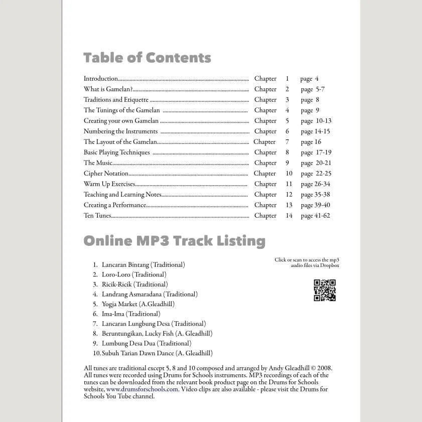 Image showing Table of Contents from Andy Gleadhill's Indonesian Gamelan Book 