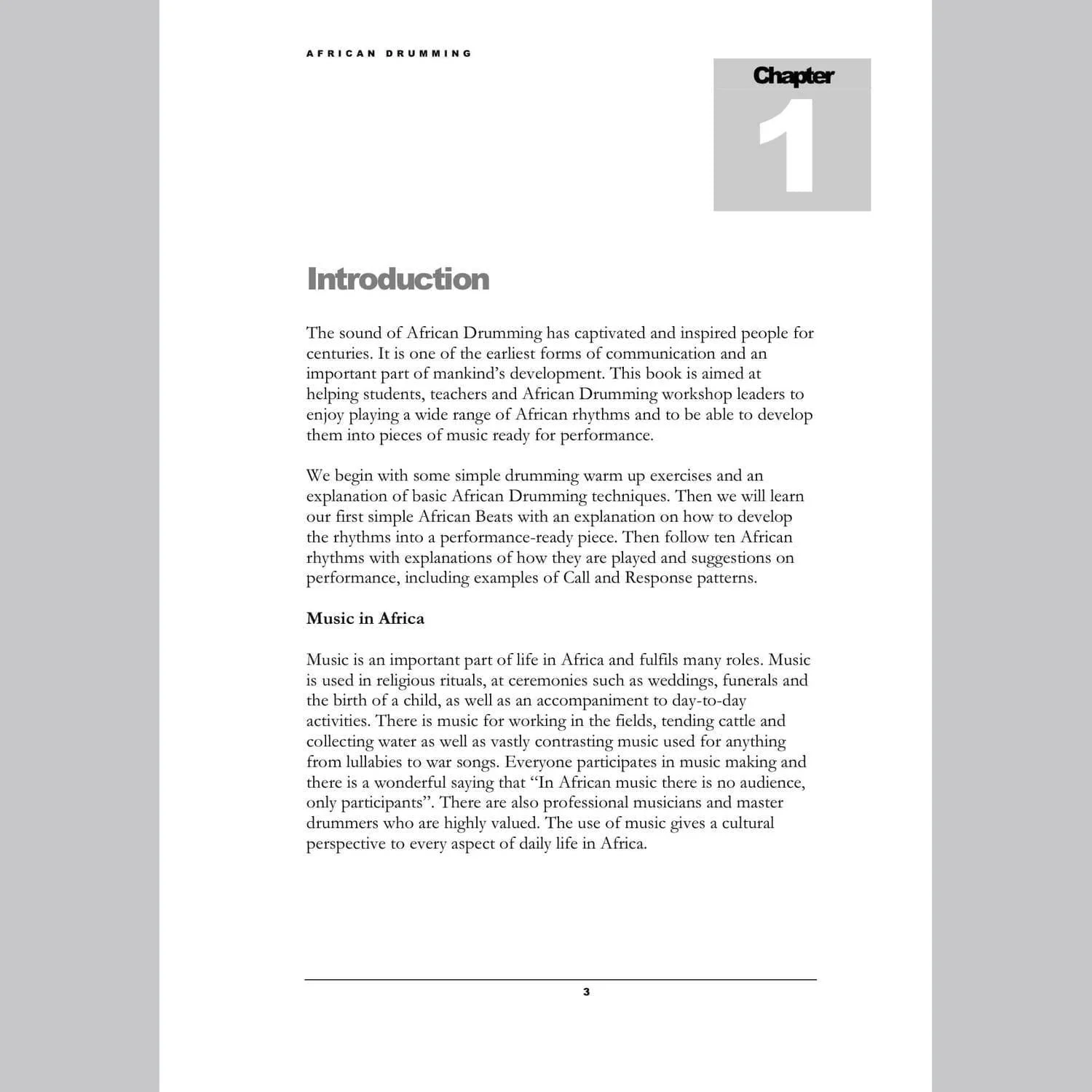 Image showing Introduction page from Andy Gleadhill's African Drumming Teaching Guide.