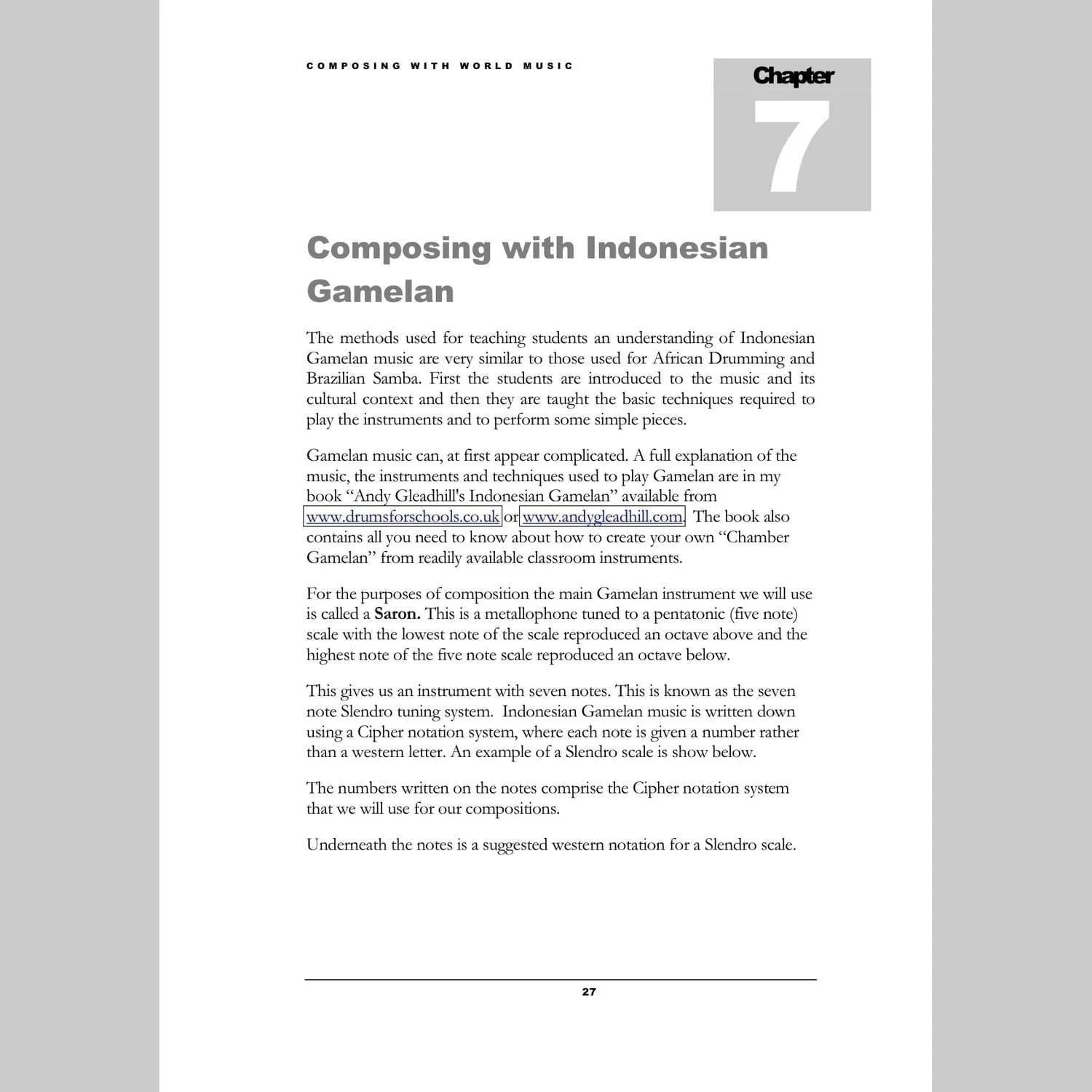 Image showing a page from Andy Gleadhill's Composing World Music Teaching Guide - Gamelan