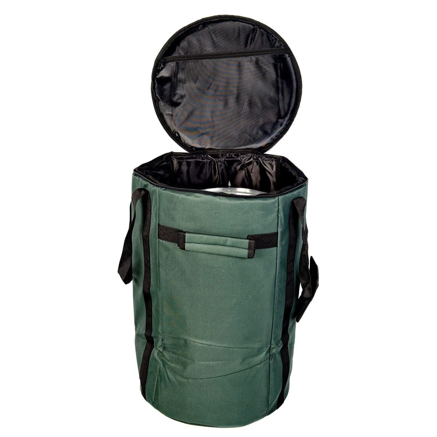 This is product image of Drums for Schools' storage carry bag for 12 inch diameter repinique and caixa, opened.