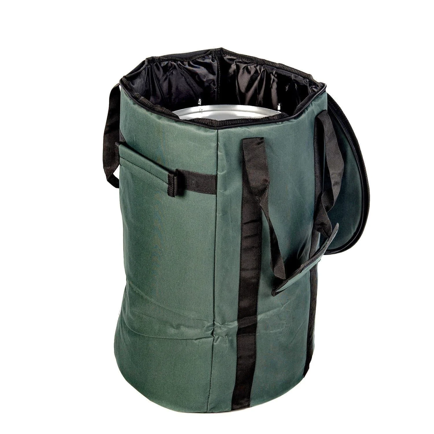 This is product image of Drums for Schools' storage carry bag for 12 inch diameter repinique and caixa, opened.