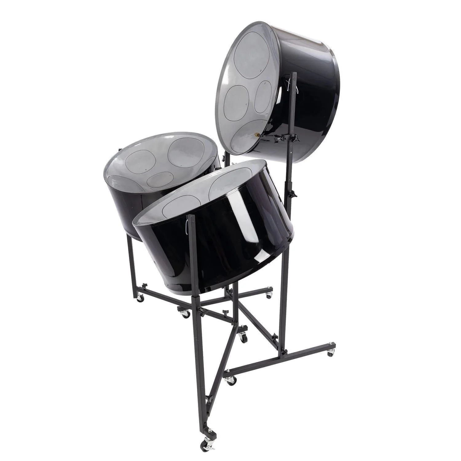 SP-trcestpa - Triple Cello Steel Pans Panyard, painted, stands included - W1065-angled