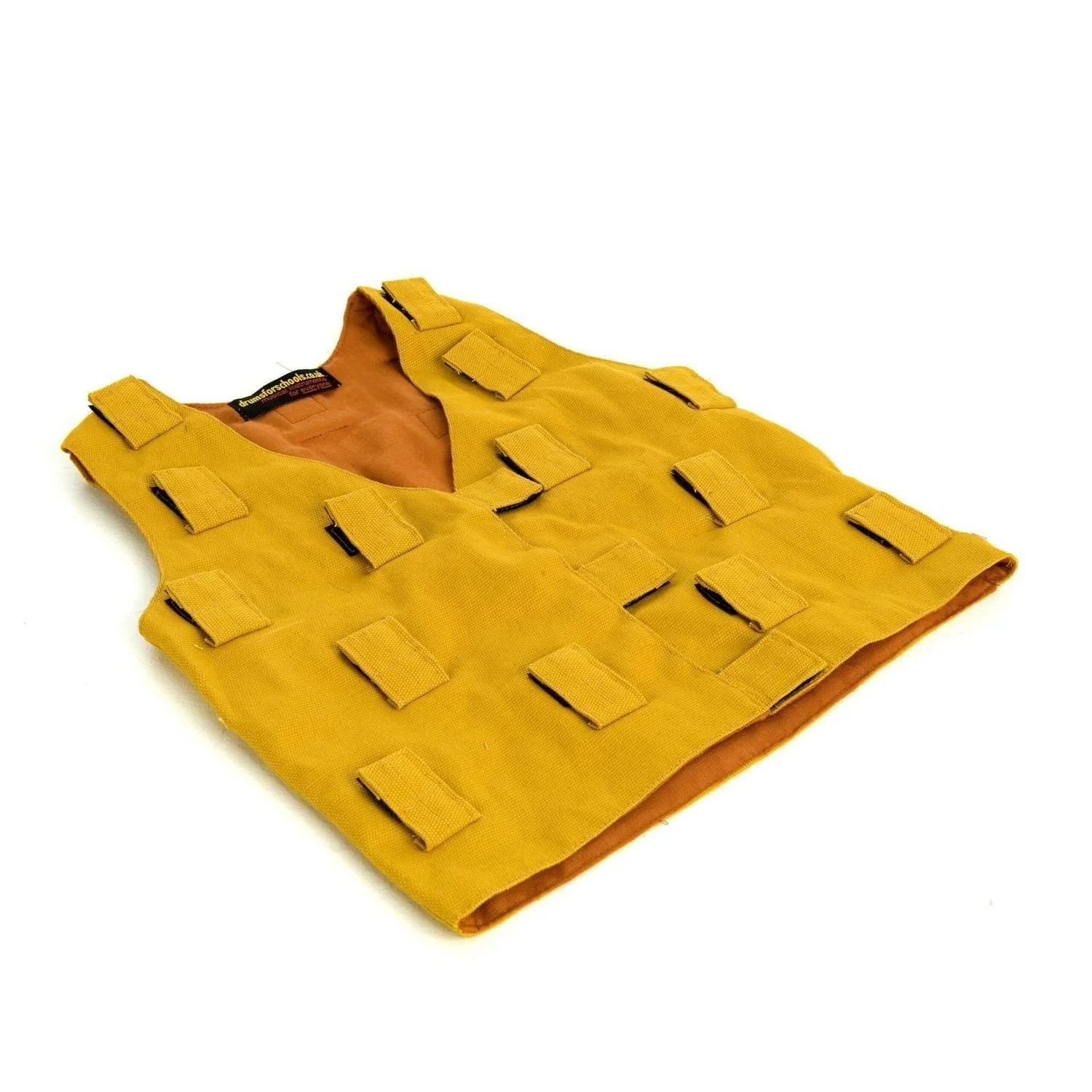 Image showing Drums for Schools Music Tunic - Small, in yellow canvas, angled shot