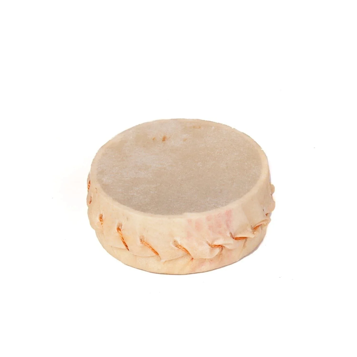 This is a product image of Drums for Schools Hear Shaker. It is a small goat skin box, stitched together with seeds on the inside.