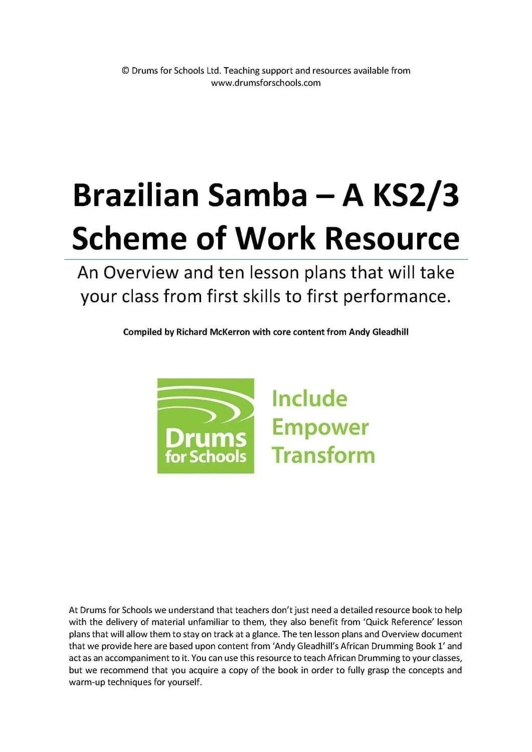 Brazilian Samba KS2/KS3 scheme of work – primary school music resource for teaching Samba rhythms, percussion techniques, and cultural appreciation.