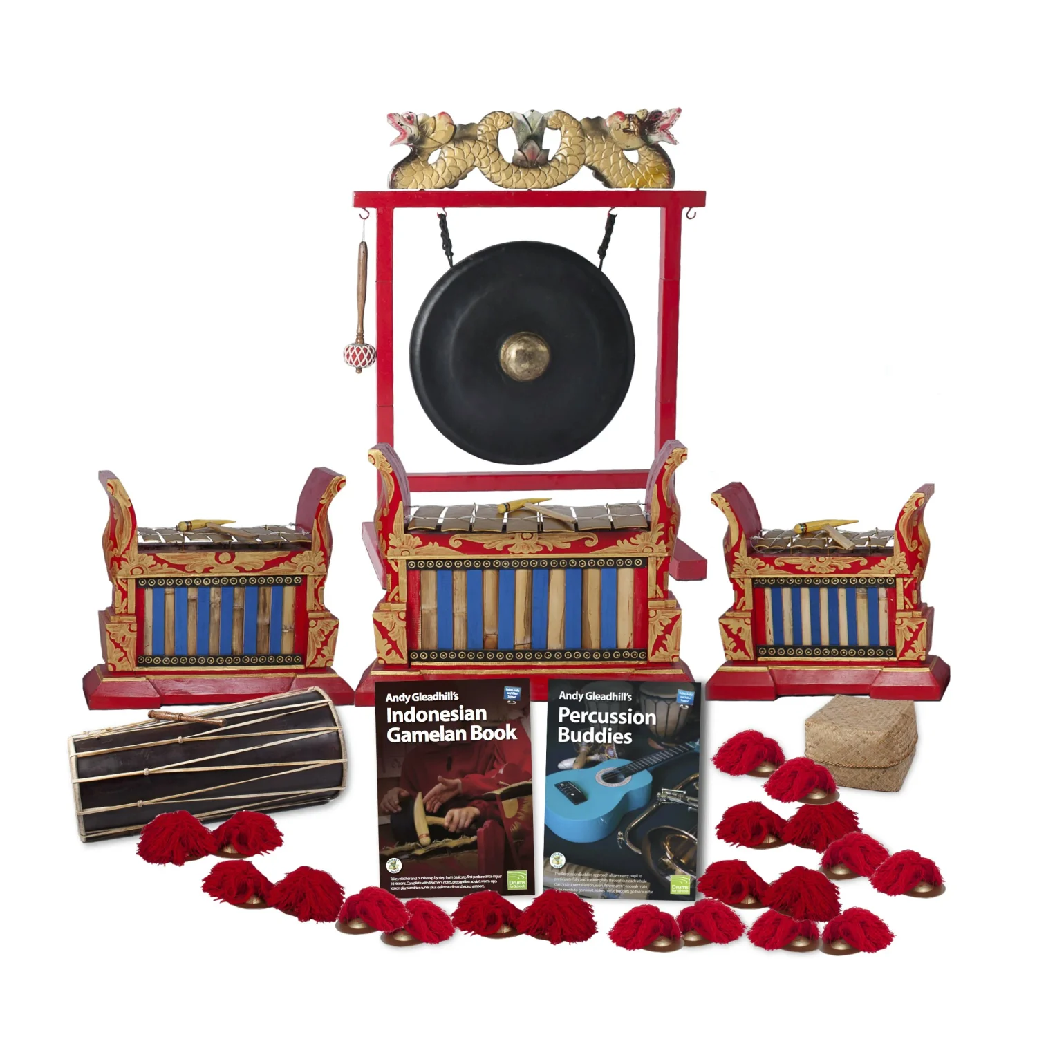 Indonesian Gamelan Premium 15 Player Class Pack Budget Buddies with gong, metallophones, Balinese drum, ceng ceng and teaching books