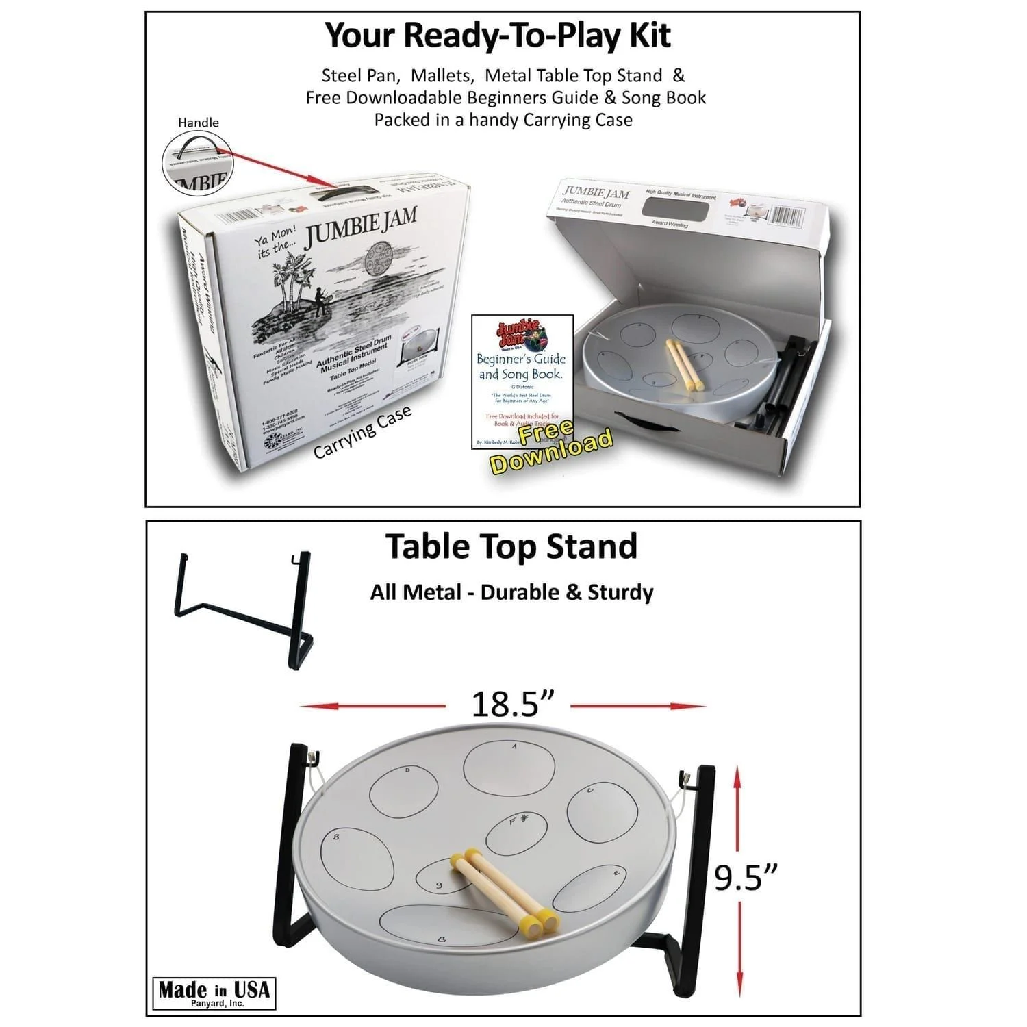 Jumbie Jam Steel Pan – Desktop Grey Kit, ideal for beginner musicians, schools, and home practice.
