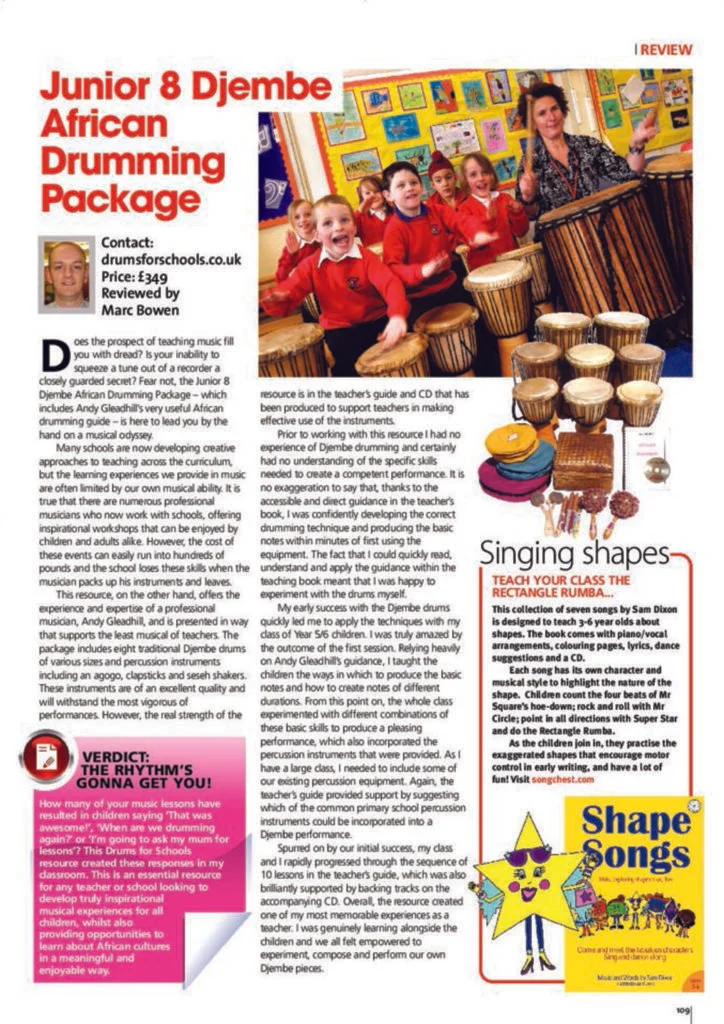 Teach Primary review of the Junior 8 Djembe African Drumming Package