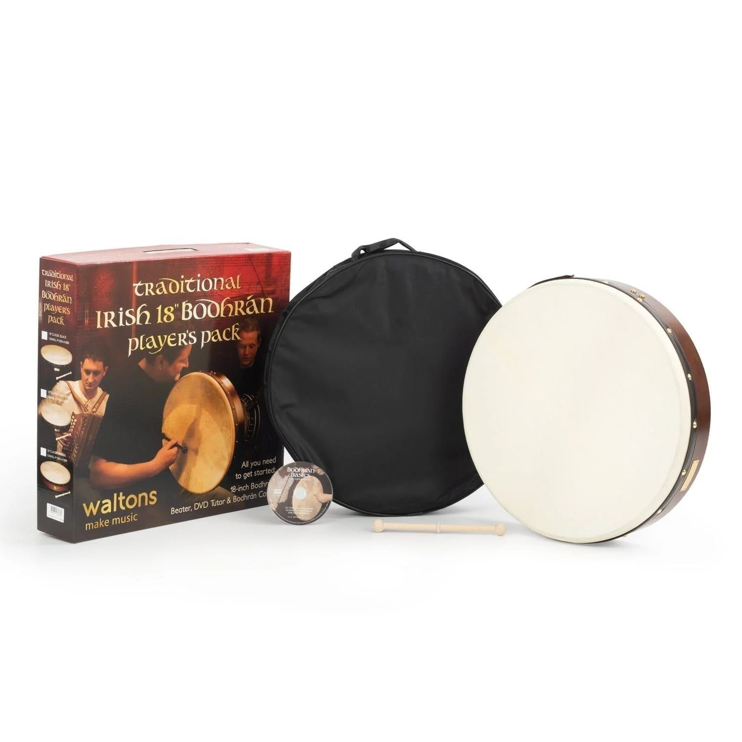 18 inch Bodhran Irish Drum with real goatskin head from Percussion Plus with DVD
