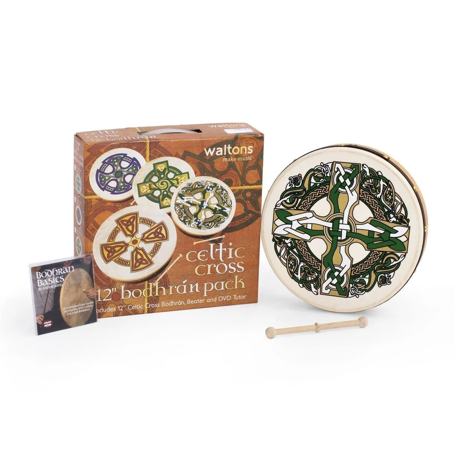 Percussion Plus - 12" Bodhran Gaelic Cross with tipper and DVD